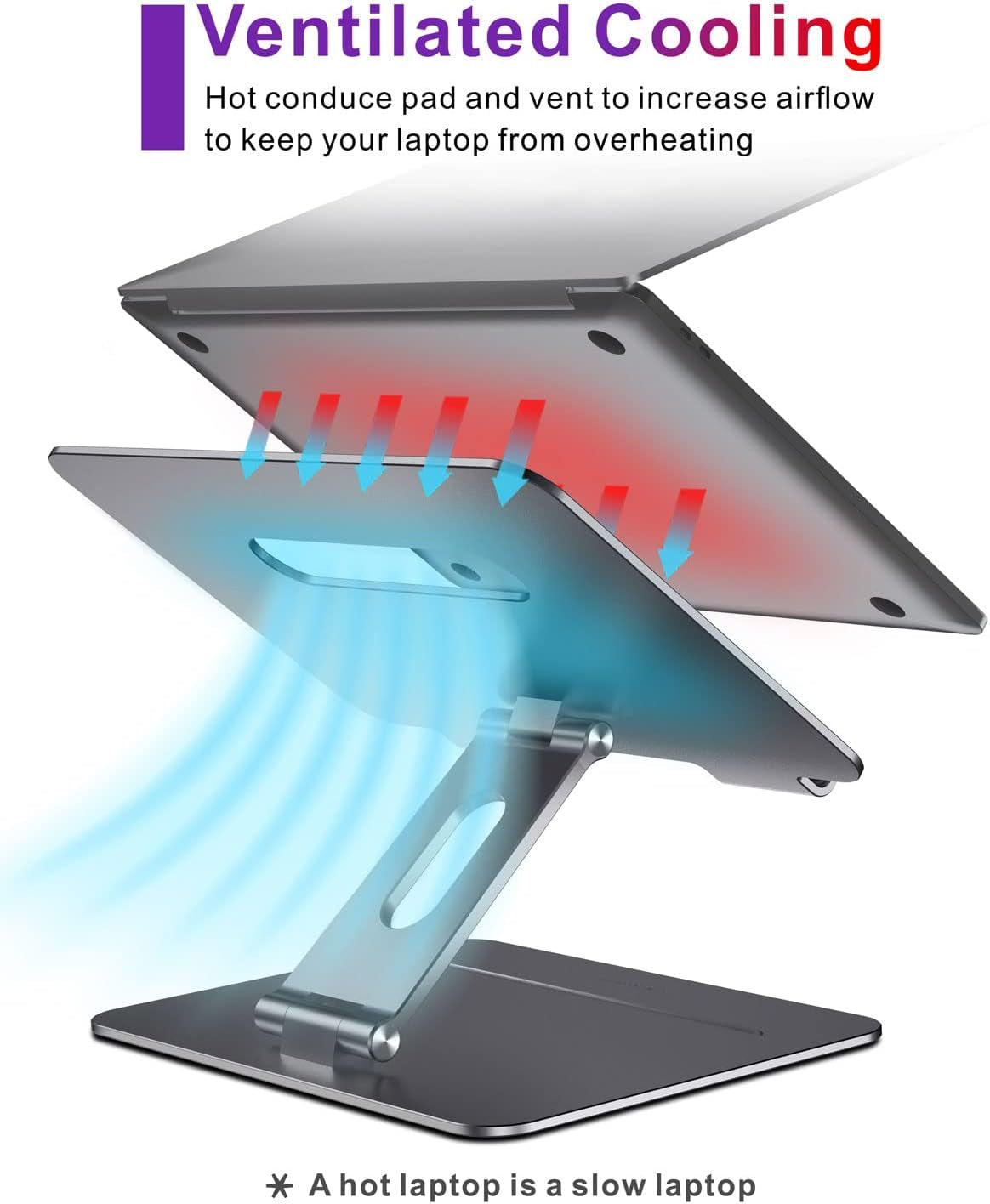 Adjustable Macbook Stand for Desk | Ergonomic Aluminum Laptop Riser with Heat-Vent, Compatible for 10-17" Laptops, Space Grey