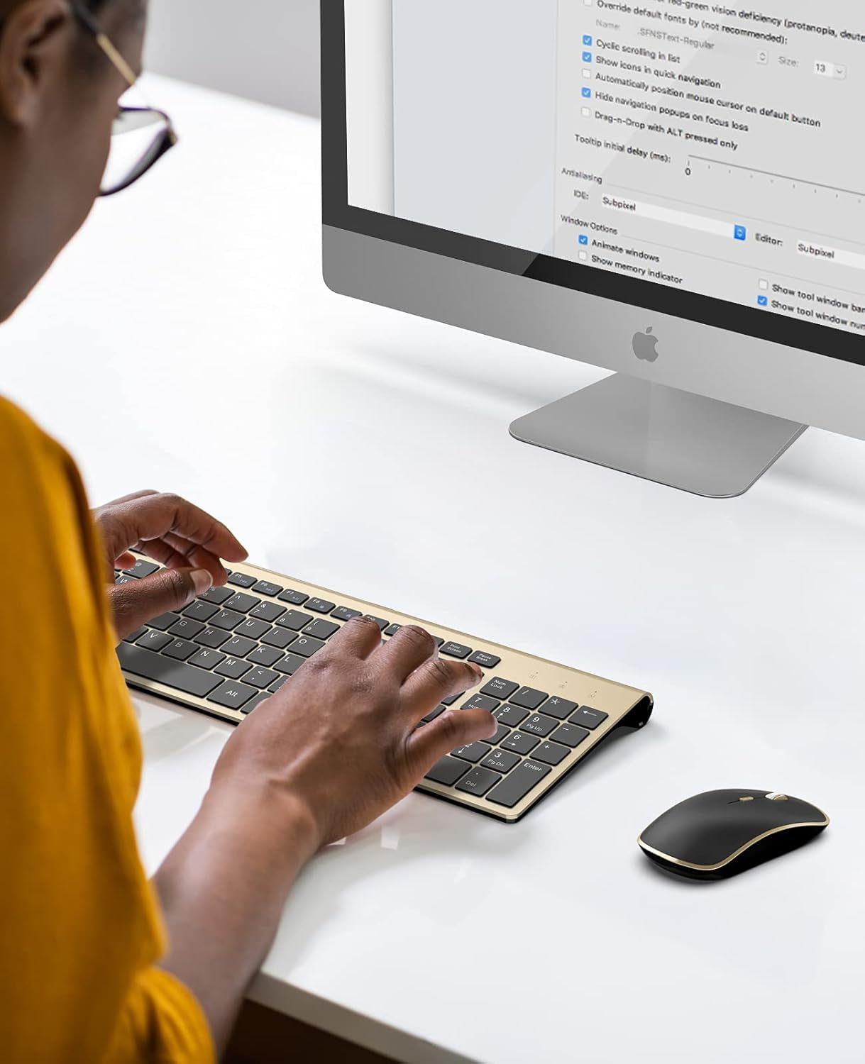 Wireless Keyboard Mouse, Ultra Slim and Compact Computer Cordless Keyboard and Mouse Combo for Laptop, Windows,Desktop, Pc-Black Gold