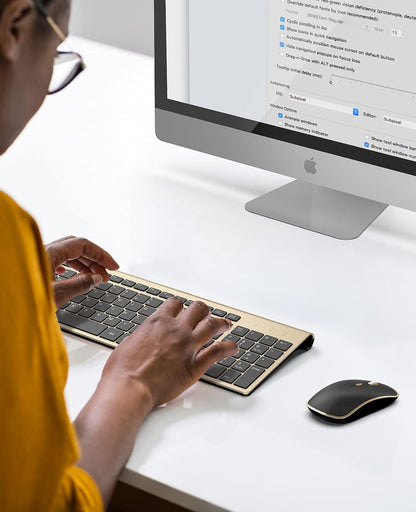 Wireless Keyboard Mouse, Ultra Slim and Compact Computer Cordless Keyboard and Mouse Combo for Laptop, Windows,Desktop, Pc-Black Gold