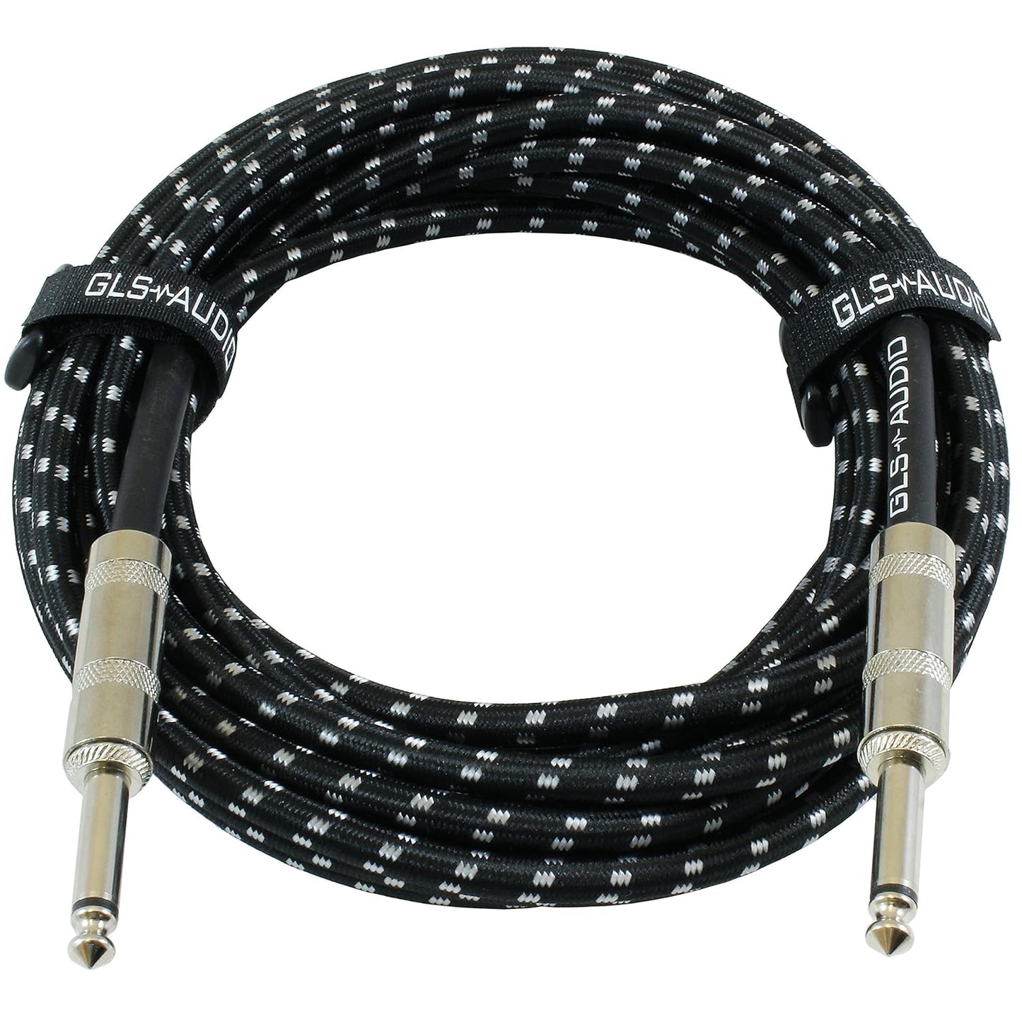 Instrument Cable - 1/4 Inch TS to 1/4 Inch - for Bass/Electric Guitar - Black/Grey Braided Tweed, 20 Ft - Electric Guitar Cable