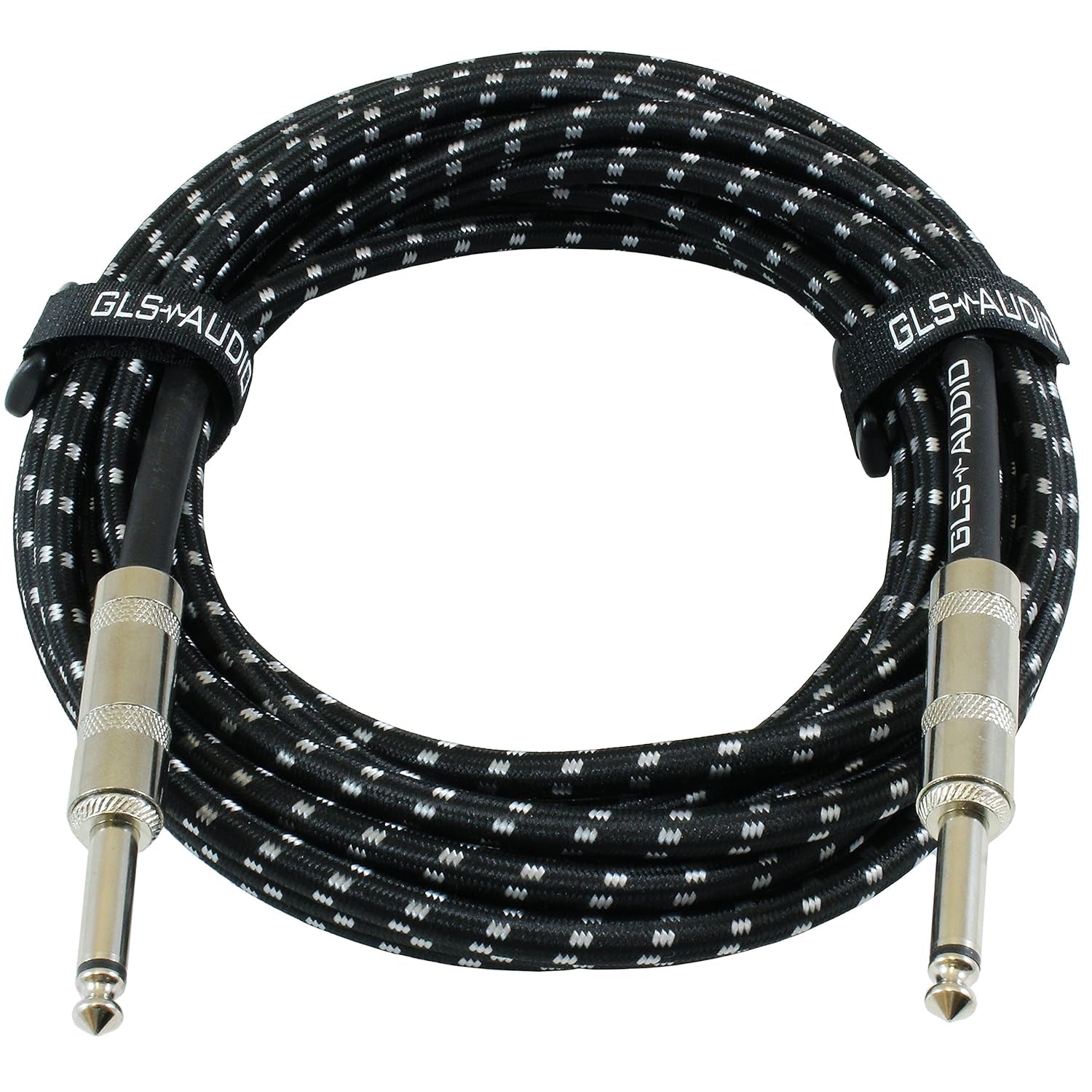 Instrument Cable - 1/4 Inch TS to 1/4 Inch - for Bass/Electric Guitar - Black/Grey Braided Tweed, 20 Ft - Electric Guitar Cable