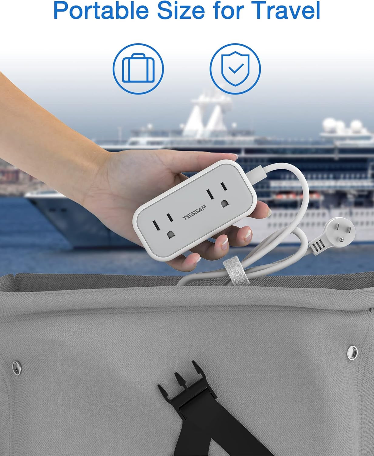 Small Power Strip,  Extension Cord with 2 AC Outlets 3 USB Ports, Mini Desk Charging Station for Cruise Travel Office School Dorm Room Essentials, 5 FT