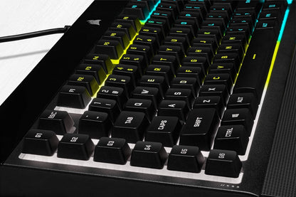 K55 RGB Pro-Dynamic RGB Backlighting - Six Macro Keys with Elgato Stream Deck Software Integration-Ip42 Dust and Spill Resistant-Detachable Palm Rest-Dedicated Media and Volume Keys, Black