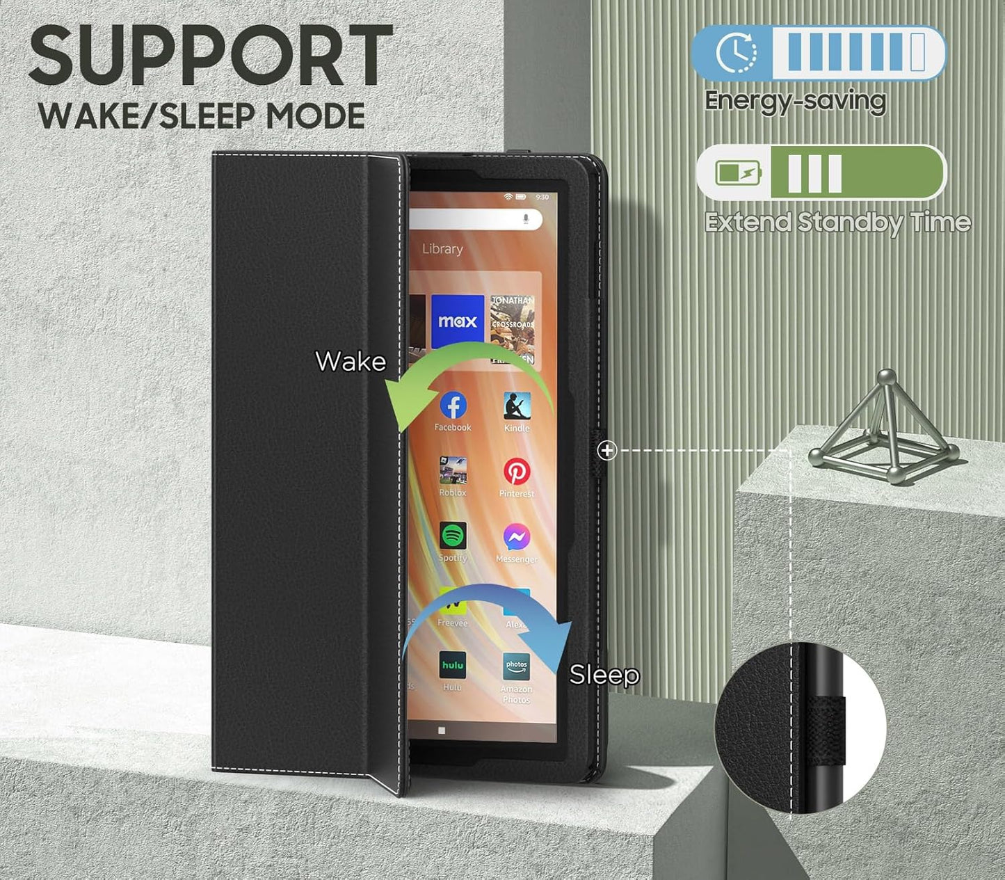 Case Fits All-New Amazon Kindle Fire HD 10 & 10 plus Tablet (13Th/11Th Generation, 2023/2021 Release) 10.1" - Slim Folding Stand Cover with Auto Wake/Sleep, Black