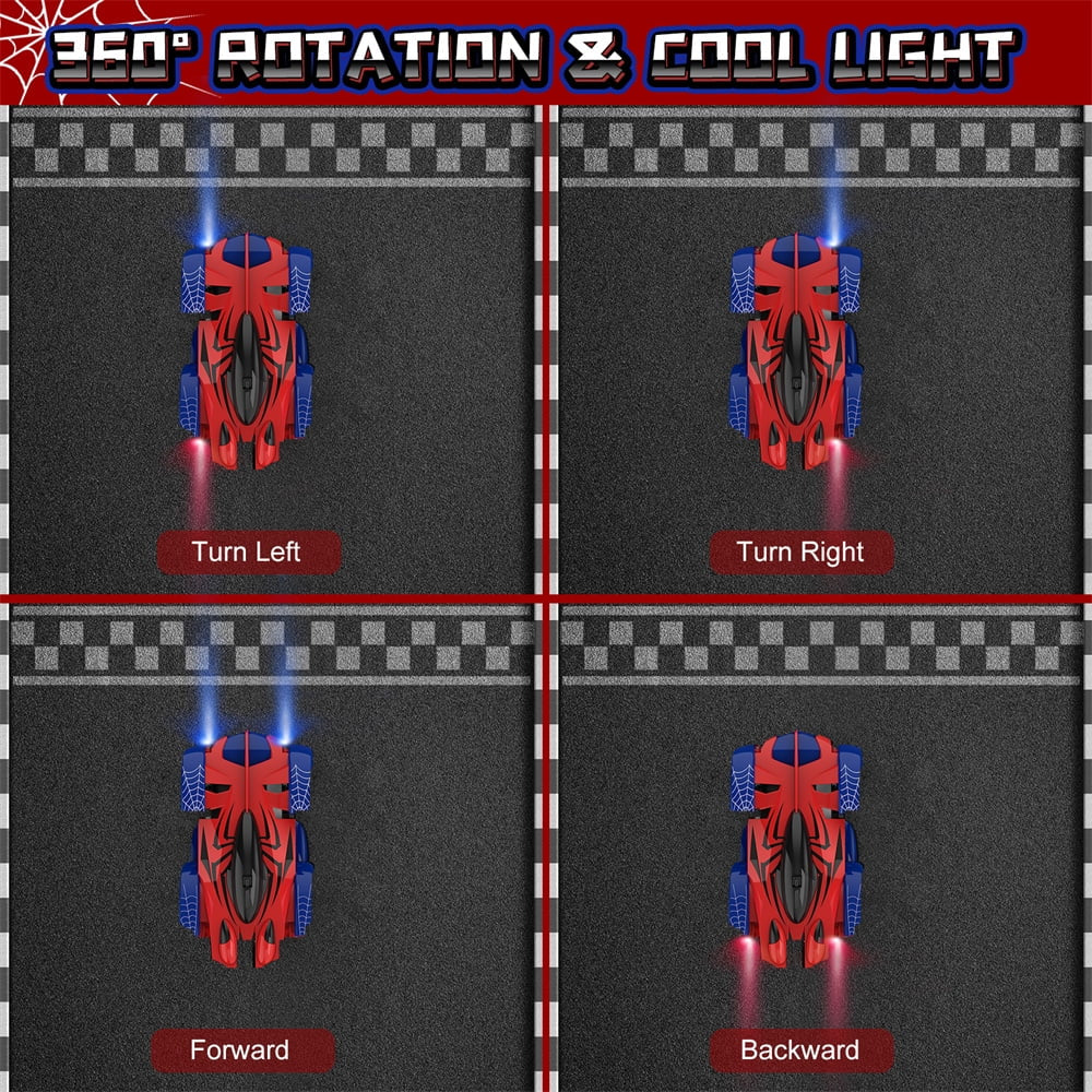 Spider-Man RC Wall Climbing Car Toy, Remote Control Stunt Car Xmas Gift, for 4-12 Years Old Kids, Red, Blue, Black