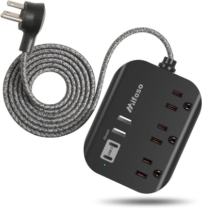 Travel Essentials -  Power Strip with USB, Compact Flat Plug Extension Cord 5Ft with 3 Outlets 4 USB Ports, Non Surge Cruise Must Haves, Cruise Ship Essentials, Dorm Room, Apartment Essentials