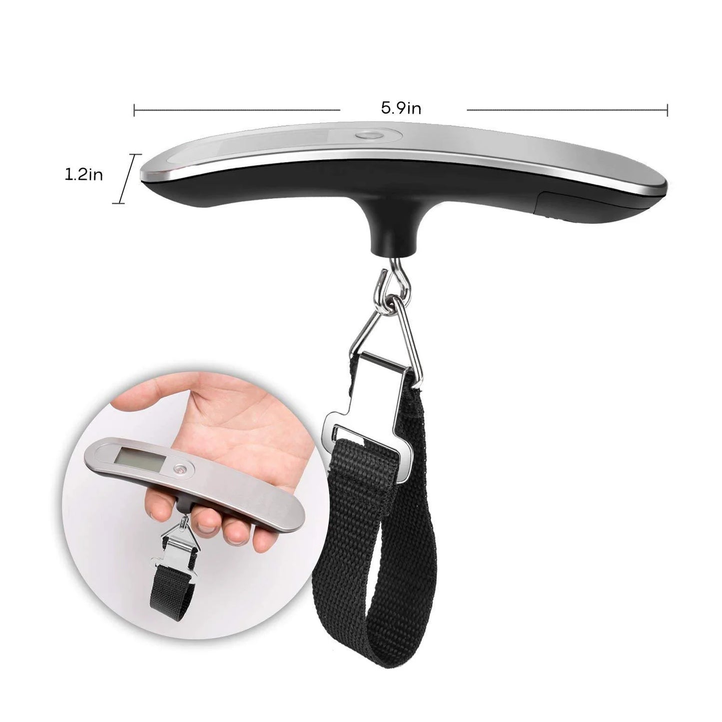 Digital Luggage Scale, Gift for Traveler Suitcase Handheld Weight Scale, Suitcase Weight Scale with Hook Travel Accessories for Portable Hanging Baggage 110Lbs (Silver)