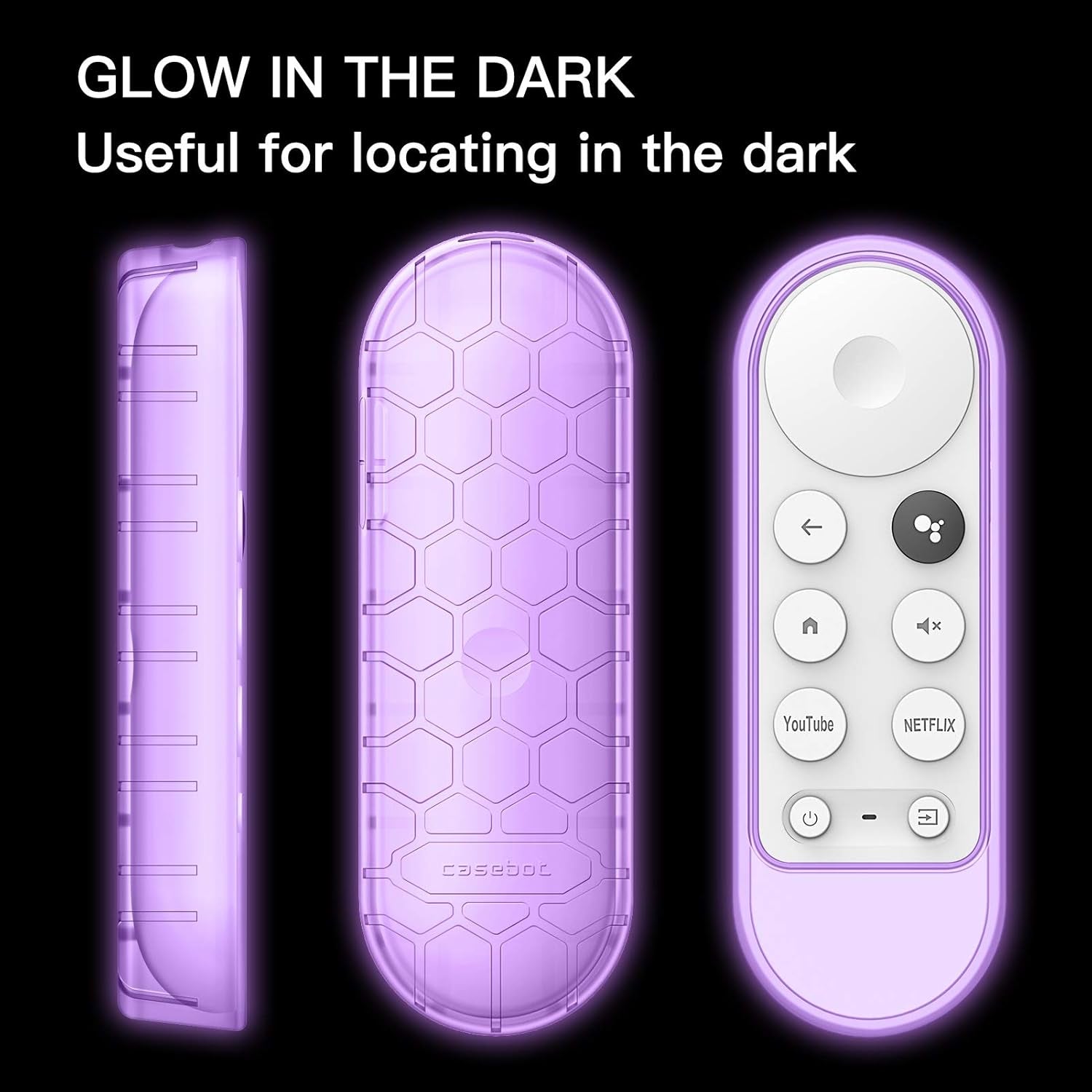 Protective Case for Chromecast with Google TV HD 2022 / 4K 2020 Voice Remote - Casebot Lightweight (Anti-Slip) Shockproof Silicone Cover for Chromecast Voice Remote Controller, Purple Glow