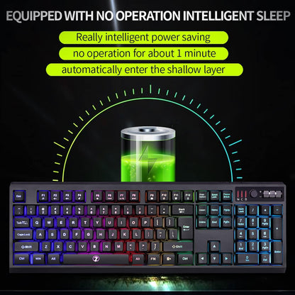 C104 Wireless Gaming Keyboard and Mouse Combo - RGB Backlit, Mechanical Feel, Anti-Ghosting, Rechargeable Battery, 7D 3200DPI Mice for Gamers