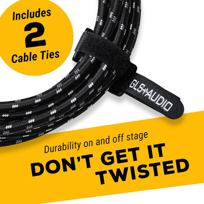 Instrument Cable - 1/4 Inch TS to 1/4 Inch - for Bass/Electric Guitar - Black/Grey Braided Tweed, 20 Ft - Electric Guitar Cable