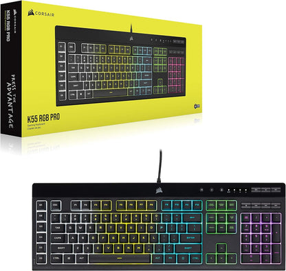 K55 RGB Pro-Dynamic RGB Backlighting - Six Macro Keys with Elgato Stream Deck Software Integration-Ip42 Dust and Spill Resistant-Detachable Palm Rest-Dedicated Media and Volume Keys, Black