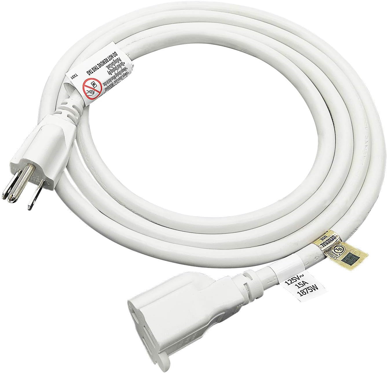 1875W Heavy Duty Extension Cord 6 Feet 14 AWG 15A White