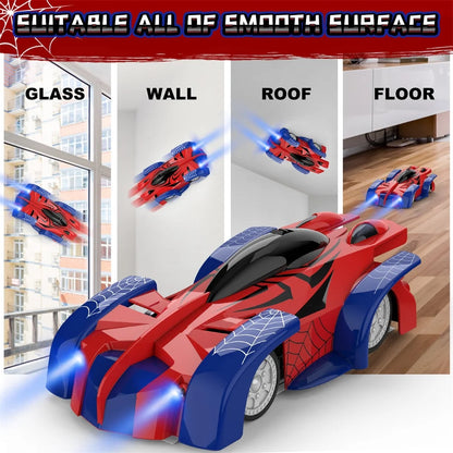 Spider-Man RC Wall Climbing Car Toy, Remote Control Stunt Car Xmas Gift, for 4-12 Years Old Kids, Red, Blue, Black