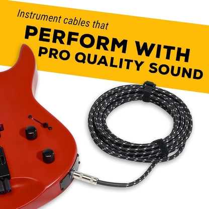 Instrument Cable - 1/4 Inch TS to 1/4 Inch - for Bass/Electric Guitar - Black/Grey Braided Tweed, 20 Ft - Electric Guitar Cable