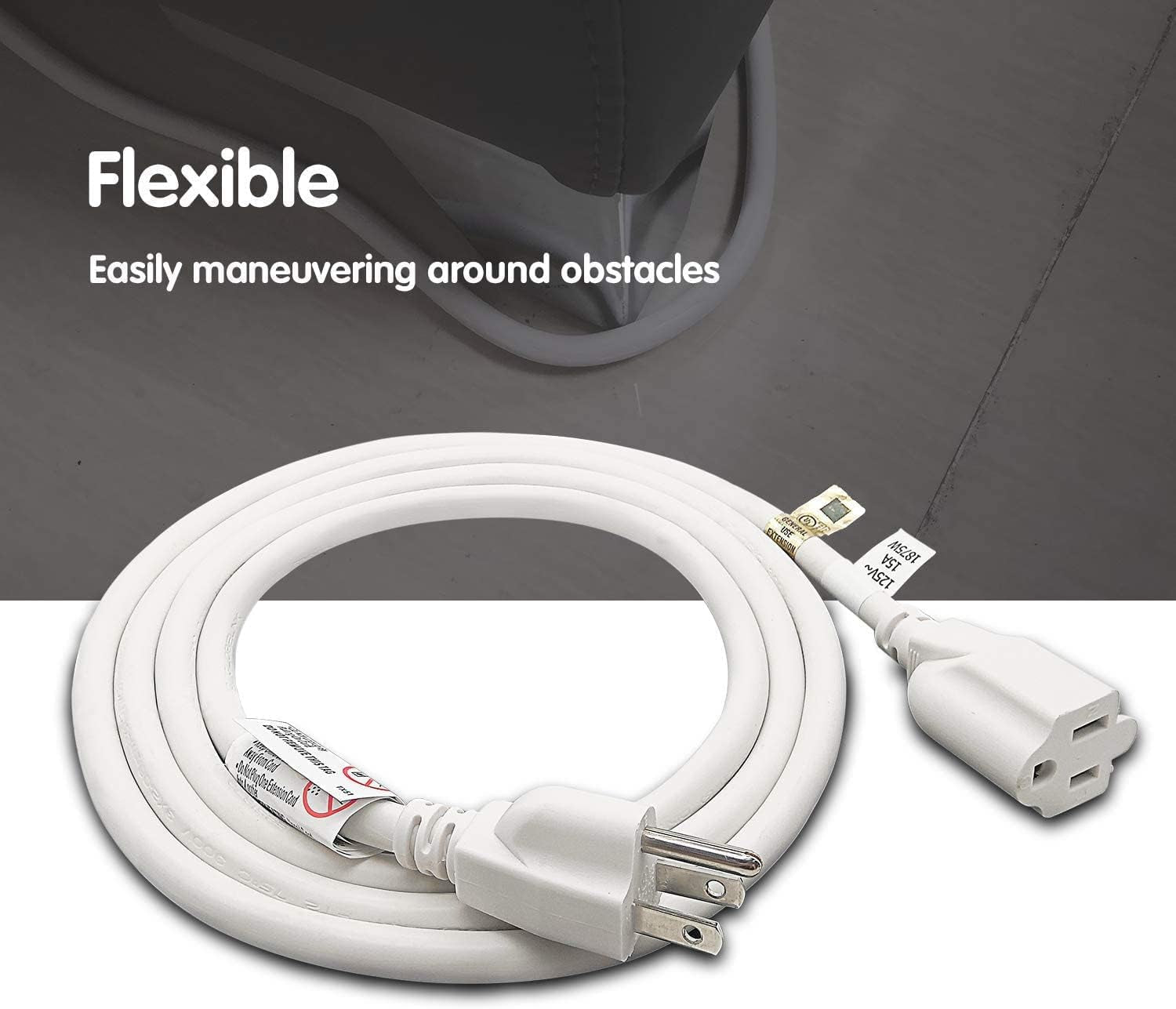 1875W Heavy Duty Extension Cord 6 Feet 14 AWG 15A White