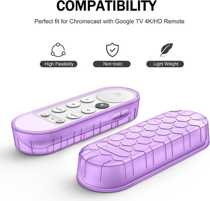 Protective Case for Chromecast with Google TV HD 2022 / 4K 2020 Voice Remote - Casebot Lightweight (Anti-Slip) Shockproof Silicone Cover for Chromecast Voice Remote Controller, Purple Glow