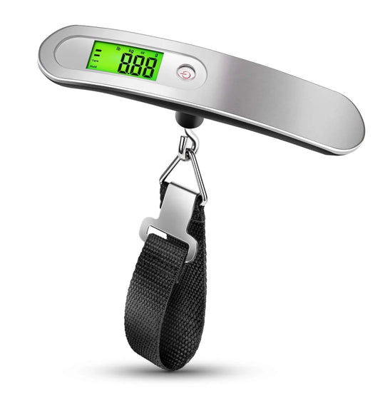 Digital Luggage Scale, Gift for Traveler Suitcase Handheld Weight Scale, Suitcase Weight Scale with Hook Travel Accessories for Portable Hanging Baggage 110Lbs (Silver)