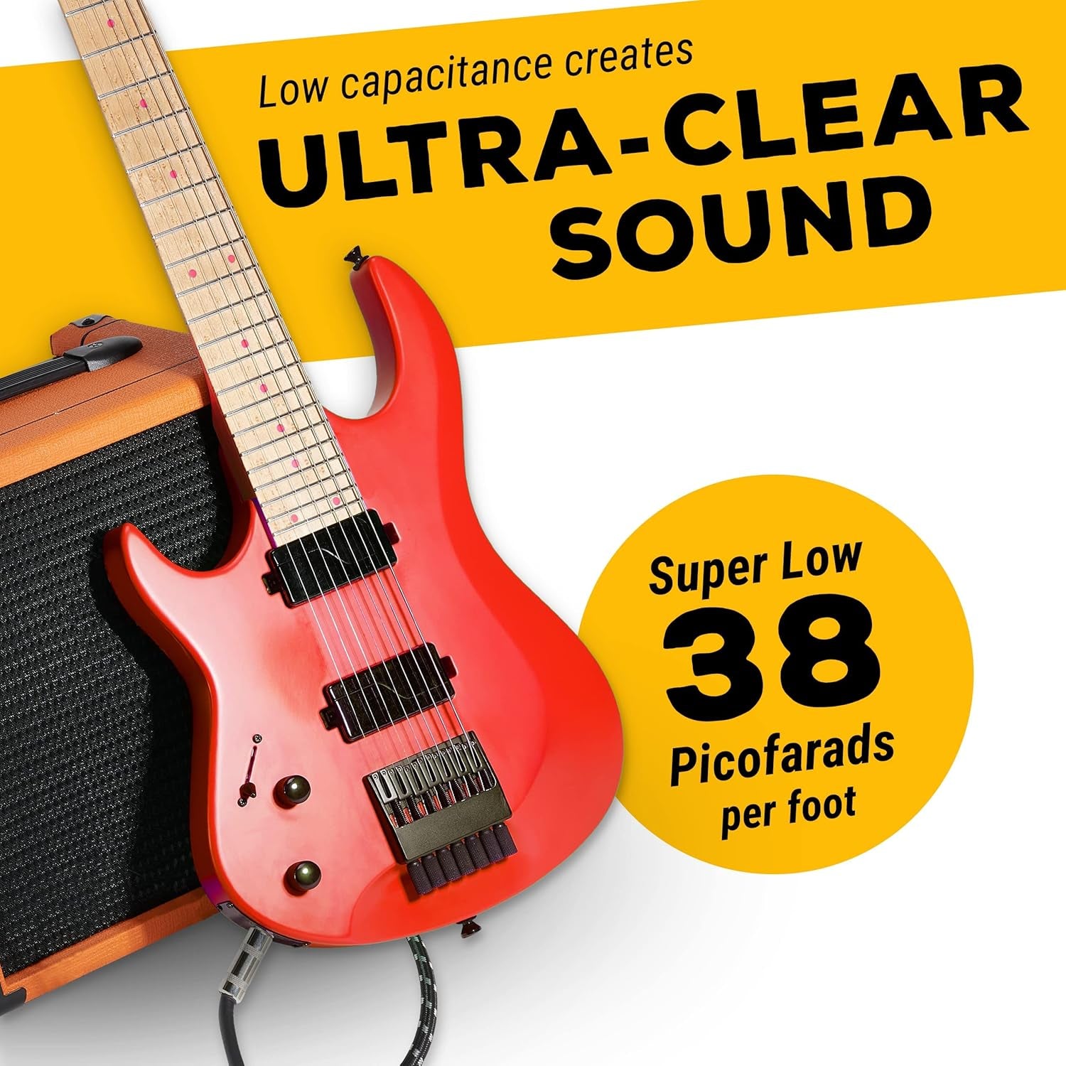 Instrument Cable - 1/4 Inch TS to 1/4 Inch - for Bass/Electric Guitar - Black/Grey Braided Tweed, 20 Ft - Electric Guitar Cable