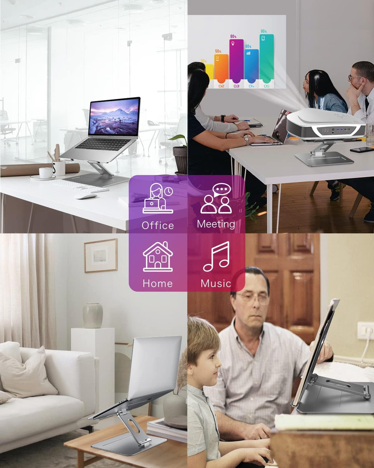 Adjustable Macbook Stand for Desk | Ergonomic Aluminum Laptop Riser with Heat-Vent, Compatible for 10-17" Laptops, Space Grey