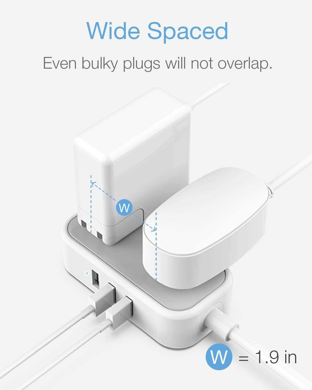 Small Power Strip,  Extension Cord with 2 AC Outlets 3 USB Ports, Mini Desk Charging Station for Cruise Travel Office School Dorm Room Essentials, 5 FT