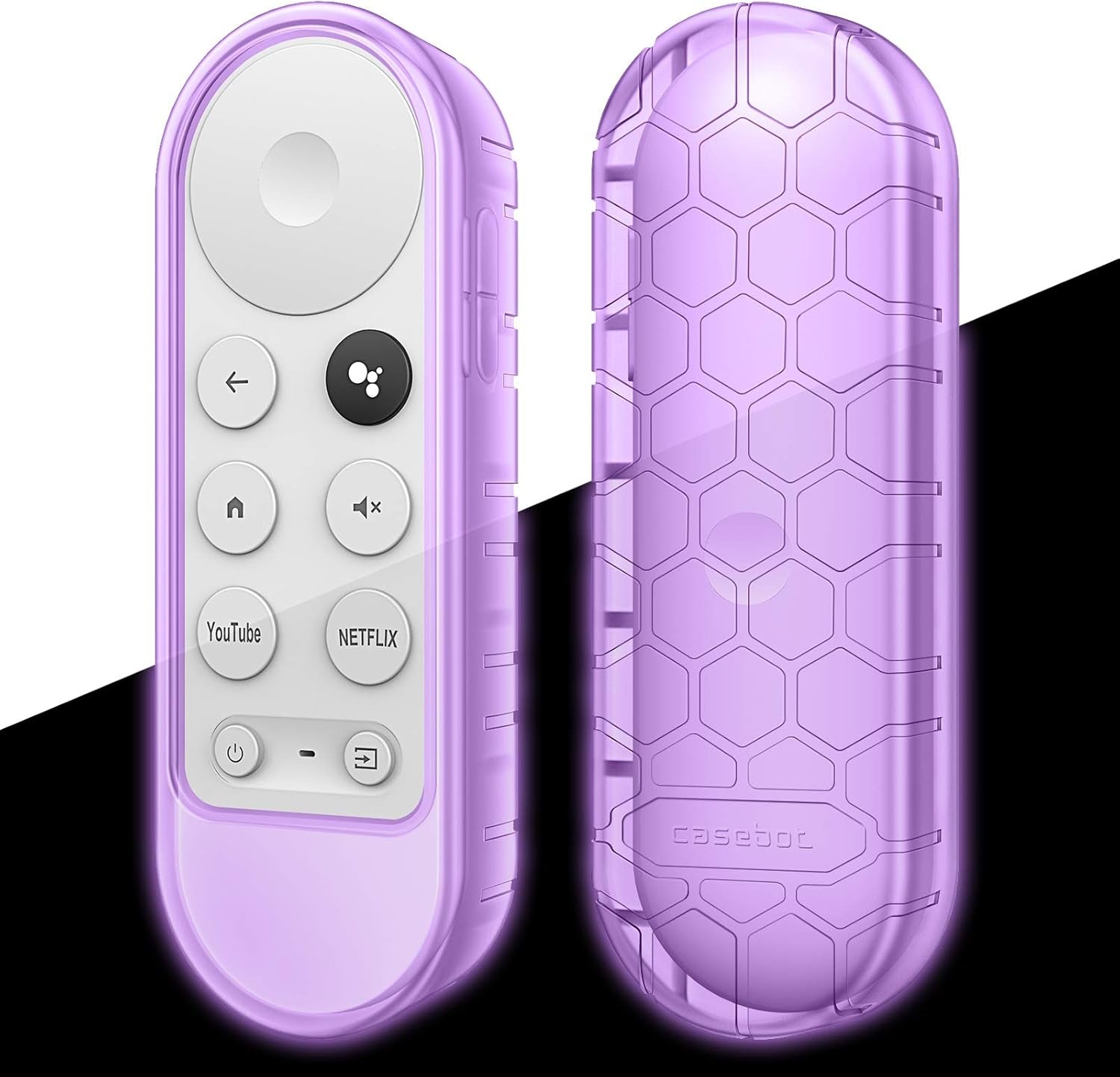 Protective Case for Chromecast with Google TV HD 2022 / 4K 2020 Voice Remote - Casebot Lightweight (Anti-Slip) Shockproof Silicone Cover for Chromecast Voice Remote Controller, Purple Glow