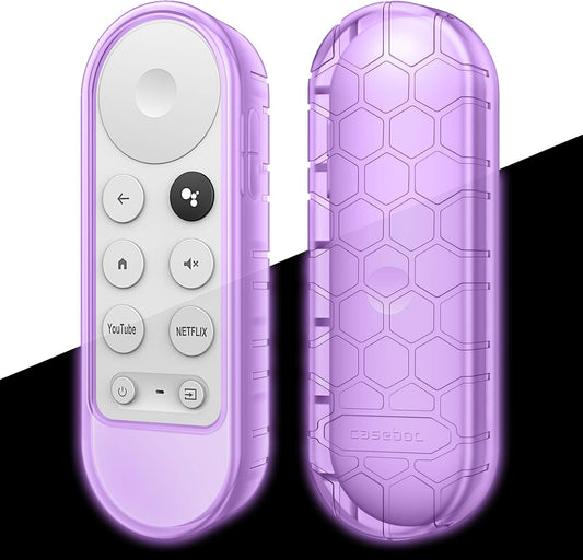 Protective Case for Chromecast with Google TV HD 2022 / 4K 2020 Voice Remote - Casebot Lightweight (Anti-Slip) Shockproof Silicone Cover for Chromecast Voice Remote Controller, Purple Glow