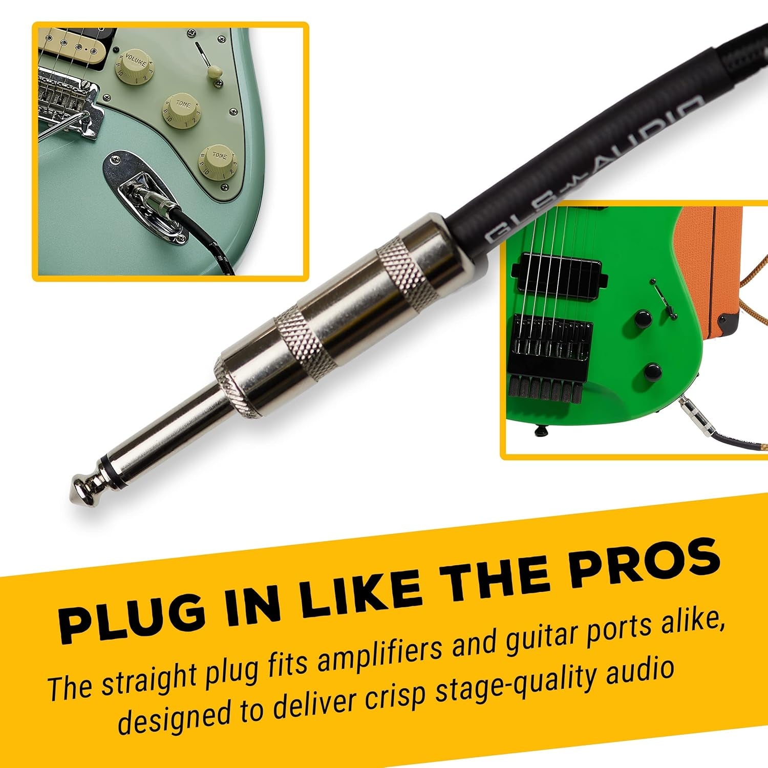 Instrument Cable - 1/4 Inch TS to 1/4 Inch - for Bass/Electric Guitar - Black/Grey Braided Tweed, 20 Ft - Electric Guitar Cable