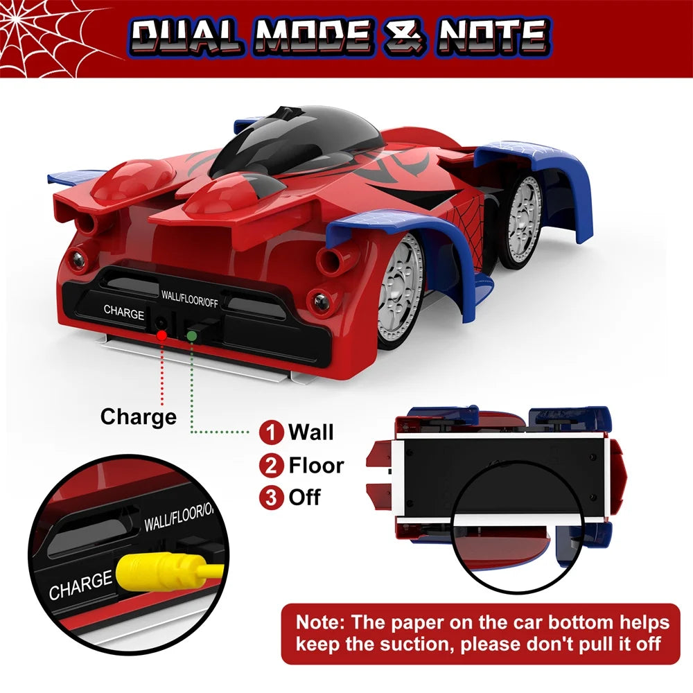 Spider-Man RC Wall Climbing Car Toy, Remote Control Stunt Car Xmas Gift, for 4-12 Years Old Kids, Red, Blue, Black