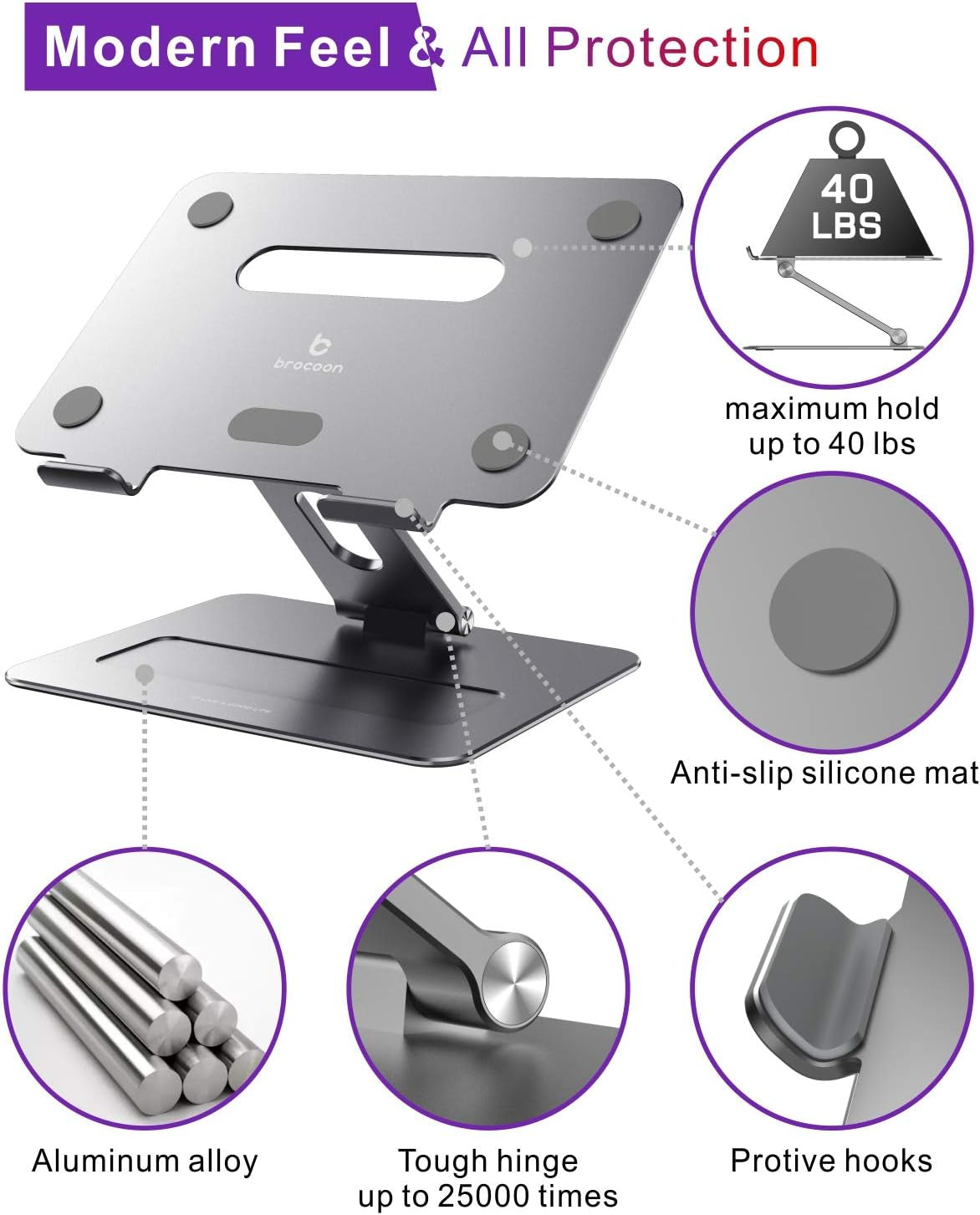 Adjustable Macbook Stand for Desk | Ergonomic Aluminum Laptop Riser with Heat-Vent, Compatible for 10-17" Laptops, Space Grey