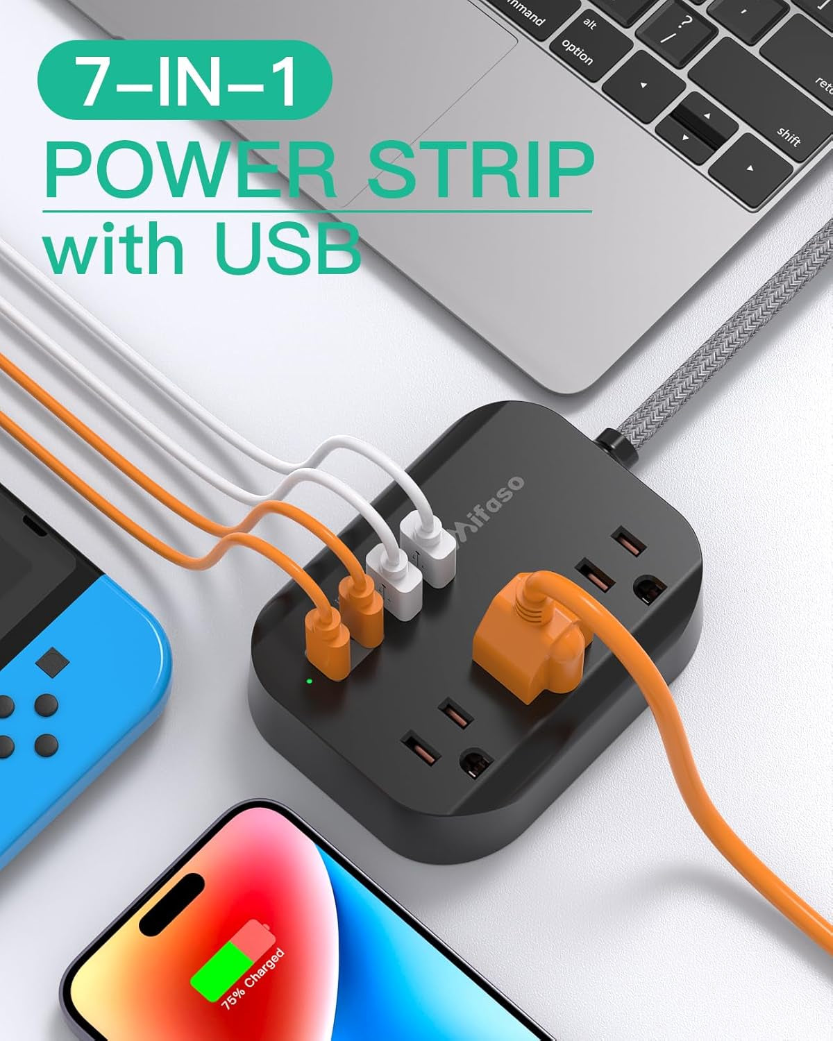 Travel Essentials -  Power Strip with USB, Compact Flat Plug Extension Cord 5Ft with 3 Outlets 4 USB Ports, Non Surge Cruise Must Haves, Cruise Ship Essentials, Dorm Room, Apartment Essentials