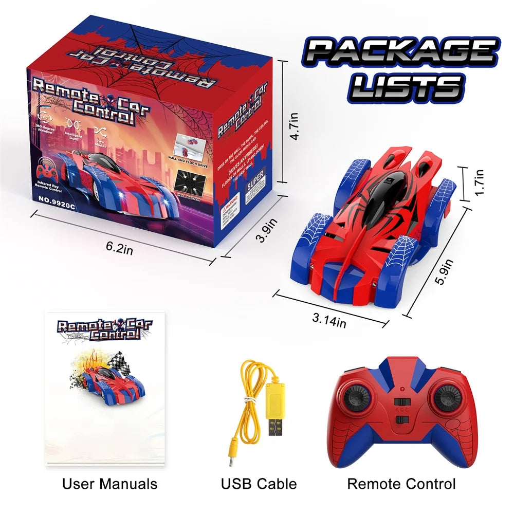 Spider-Man RC Wall Climbing Car Toy, Remote Control Stunt Car Xmas Gift, for 4-12 Years Old Kids, Red, Blue, Black