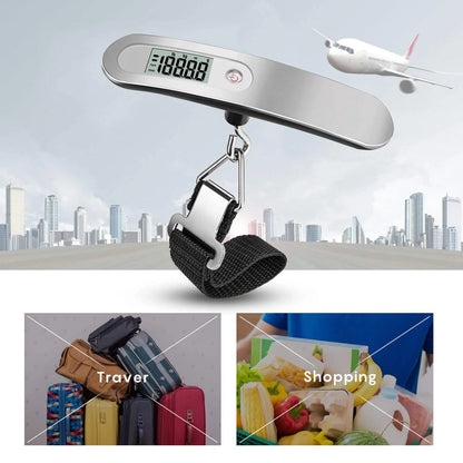 Digital Luggage Scale, Gift for Traveler Suitcase Handheld Weight Scale, Suitcase Weight Scale with Hook Travel Accessories for Portable Hanging Baggage 110Lbs (Silver)